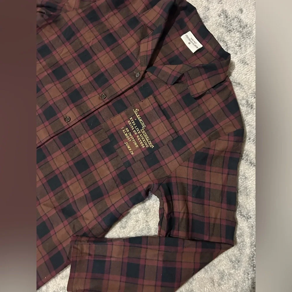 Evermore "I Almost Jumped In" flannel pajama top button up Taylor Swift Top only - Picture 2 of 12